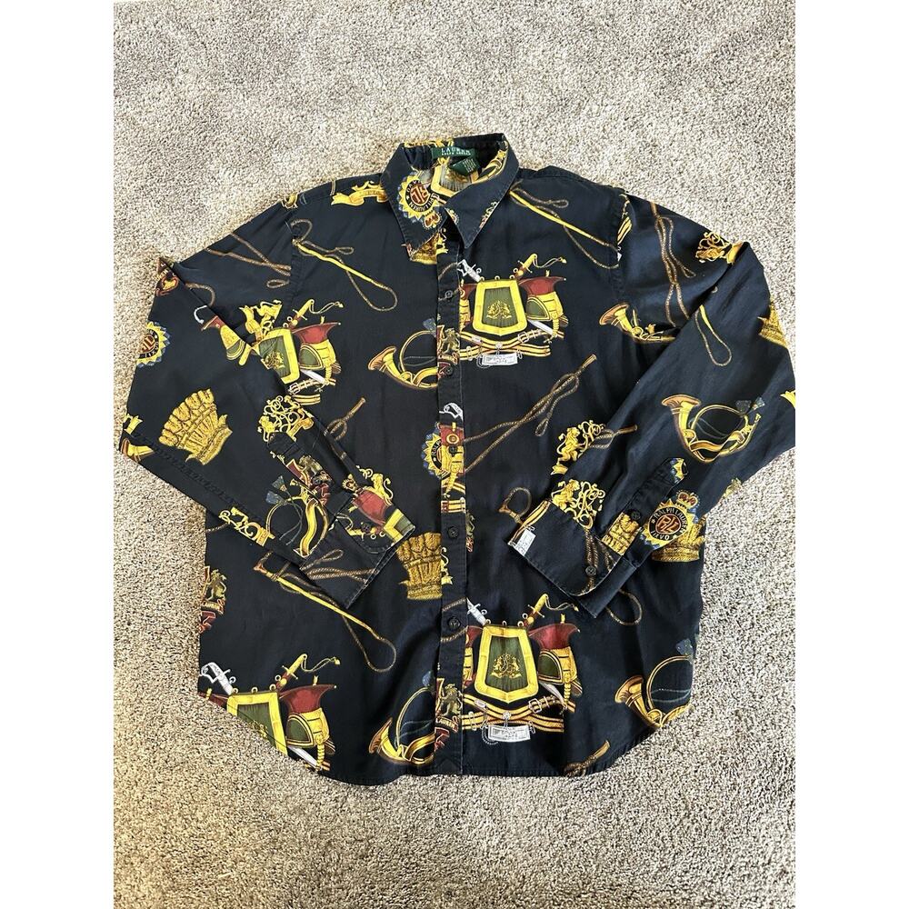 Lauren Ralph Lauren Women's Equestrian Crest Long Sleeve Button Up Shirt Large L